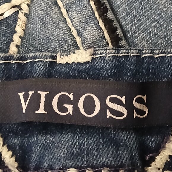 Vigoss Jeans Size 10 Boot Cut Mid Rise Embellished Dark Blue Denim Stretch - Picture 7 of 11